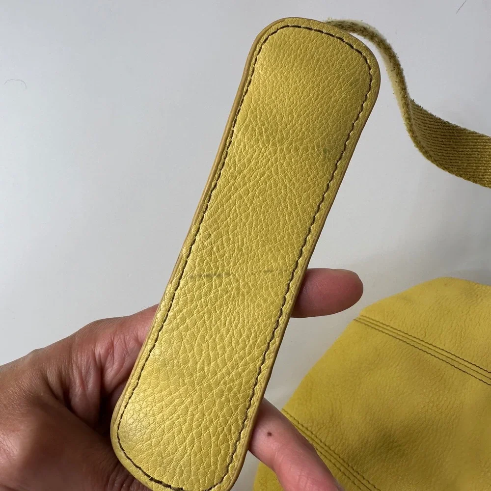 The Sak Deena Yellow Flap Pebbled Leather Crossbody Bag Adjustable Hobo Purse